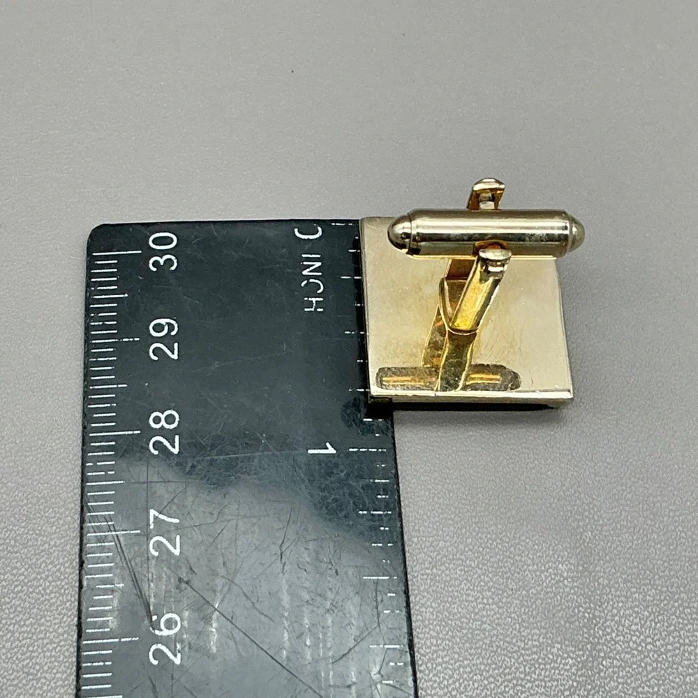 Dante Black Onyx Style Gold Tone Square Cufflinks Vintage Men's Formal Wedding